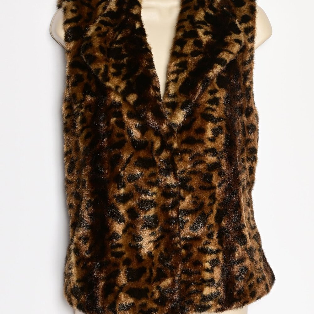 CALVIN KLEIN Rich Brown & Black Faux Fur Sleeveless Vest with Pockets - Large - Picture 7 of 7